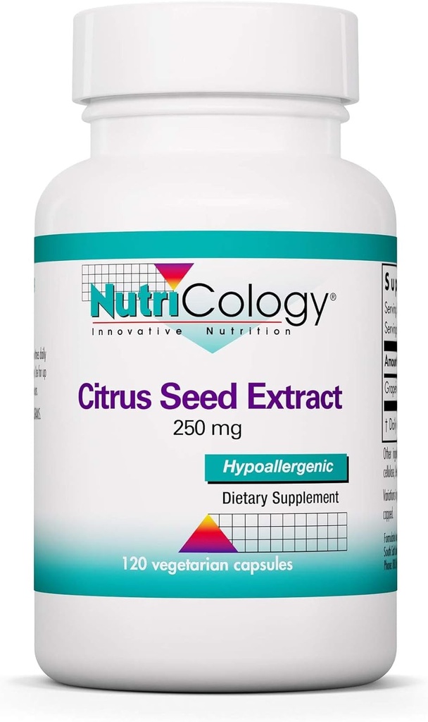 Nutricology Citrus Seed Extract Supplement - Grapefruit Seed Extract 500mg, podporuje metabolickou funkci, Kontaminant Free, Vegetariánské kapsle - 120 Počet