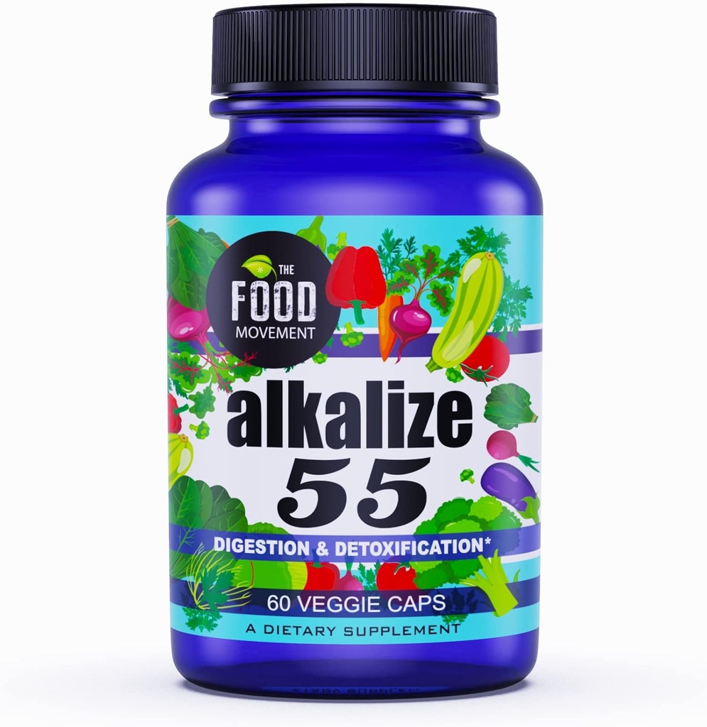 Potravinové hnutí - Alkalizace 55, 55 fermentované potraviny s černým Země Humic Fulvic Minerály, Elektrolyty, pH Balance, Imunitate Boosting, Vegan - 60 Veggie čepice