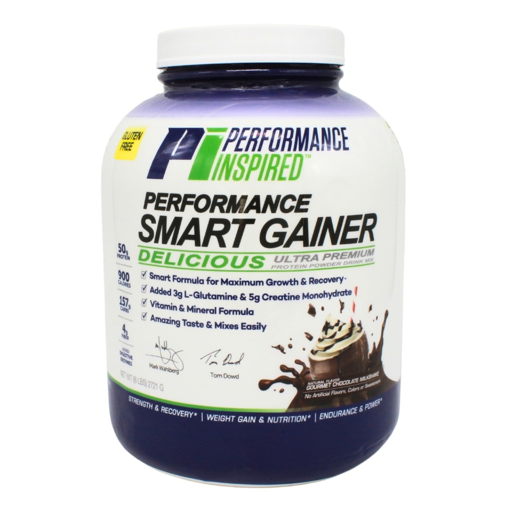 Performance Inspired Nutrition Smart Mass Gainer - 50G Protein, 900 Calories, Creatine, L- Glutamine & Digestive Enzymes - Muscle Recovery & Growth - Chocolate Milkshake - 6 liber