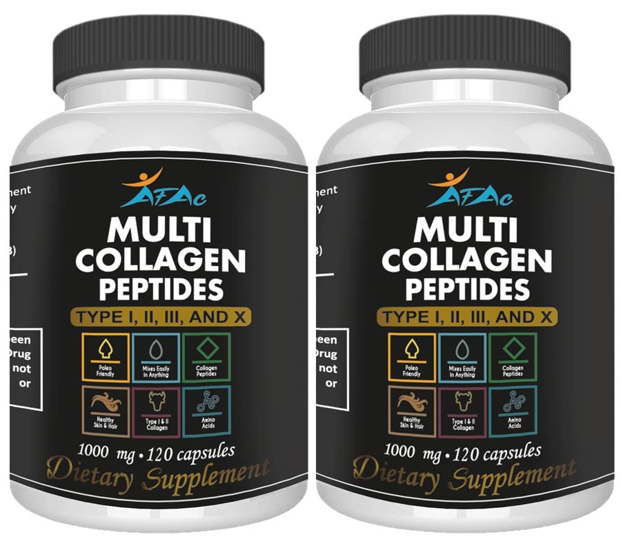 VITAMISAN 2-Pack Multi Collagen Plus pilulky (typ I, II, III, X) pro antiaging, vlasy, kůže, hřebíky a společná podpora, 80 Den Dodávka 240 Kapsle
