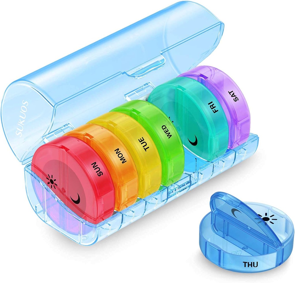 Sukuos Velké týdenní Pill Organizátor 2 krát denně, Denní Pill Box 7 Day Easy to Open with Double Protection, AM PM Pill Case for Medicine / Vitamin / Rybí olej / doplňky (Blue)