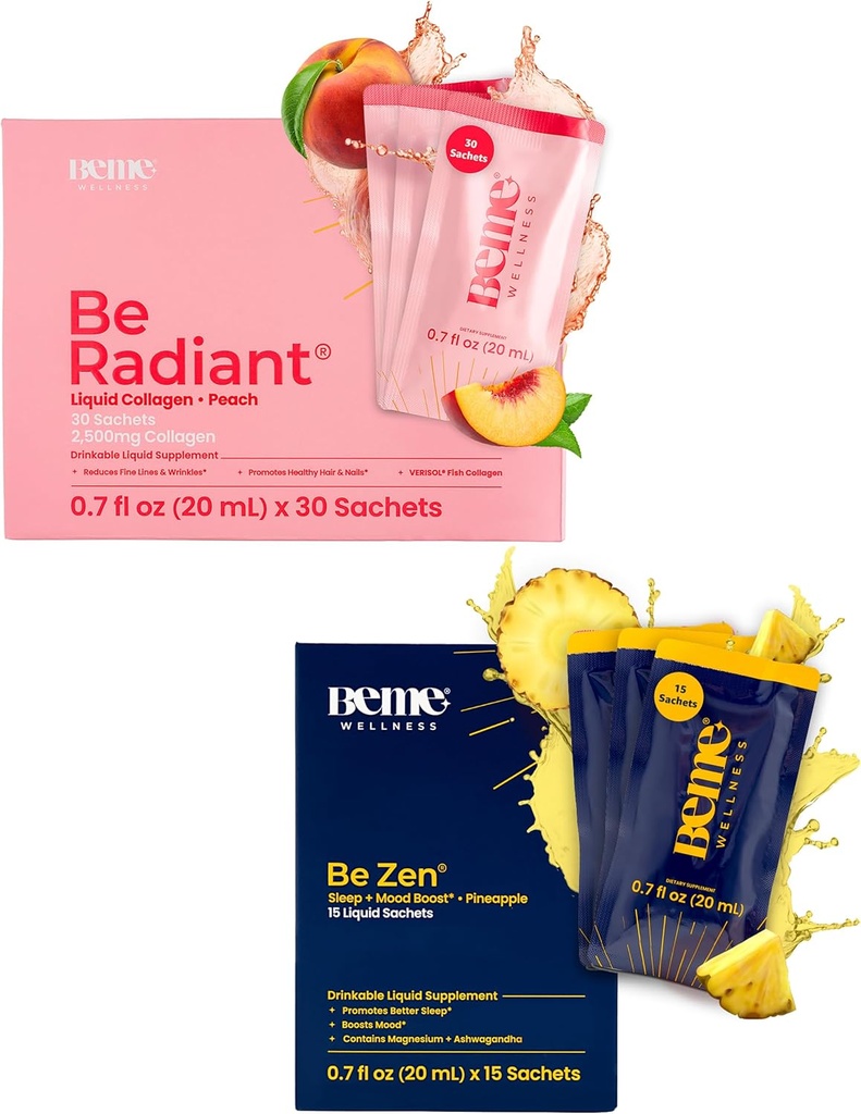 Beme Beradiant Peach & Bezen Bundle - tekutý kolagen a hořčík Glycinát L- theanine doplňky