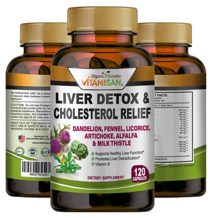 VITAMISAN Vyčištění jater Detox Doplňky s Mlékem Thistle- Fennel- Alfalfa-Vitamin B- Artichoke- Dandelion Root Support Muži & Ženy 120 Caps Detox Cleanse & Boost Imunity