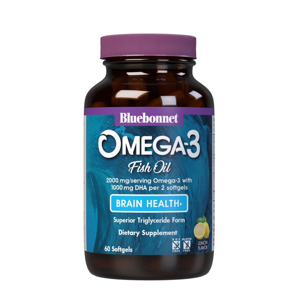 Bluebonnet Nutrition Omega33 Brain Formule Přírodní Wild chycený triglyceridová forma DHA 860 mg EPA 120 mg - vysoce koncentrovaný Cognitive Health & Wellness Supplement - Gluten- Free - 60 Softgels