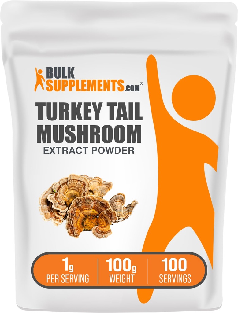 BulkSupplements.com Turecko Tail Houba Extract Powder - Coriolus Versicolor Extract, Houbový dodatek - Vegan & gluten zdarma, 1g per Serving, 100g (3.5 oz) (balení po 1)