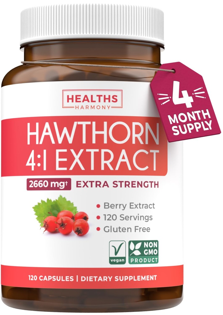 Super Potent Hawthorn Berry Extract Kapsle - Hawthorn Berry dodatek Vyrobeno z extra sílu Koncentrát na podporu srdce a stravitelné zdraví - Vegan Non- GMO & gluten zdarma (4 měsíce dodávky)