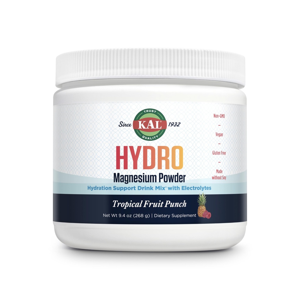 Kal Hydro Magnesium Plus Electrolytes Powder - Tropický ovocný punč - Sodík, Chlorid, dodatek draselný - Hydratace a celulární energetický nápoj Mix - No Sugar - 60- Day Garance, 50 Služeb, 9.4 OZ
