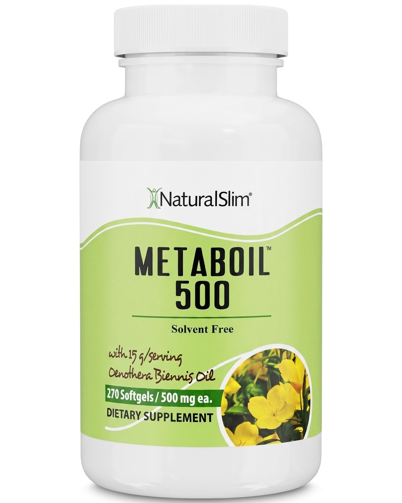 NaturalSlim Evening Primrose Oil for Women 1500mg from Cold Pressed Oil - Metaboil 500 GLA Supplement Gama Linolenová kyselina pro ženské zdraví, metabolismus, srdce & Skin Health - 270 Softgels