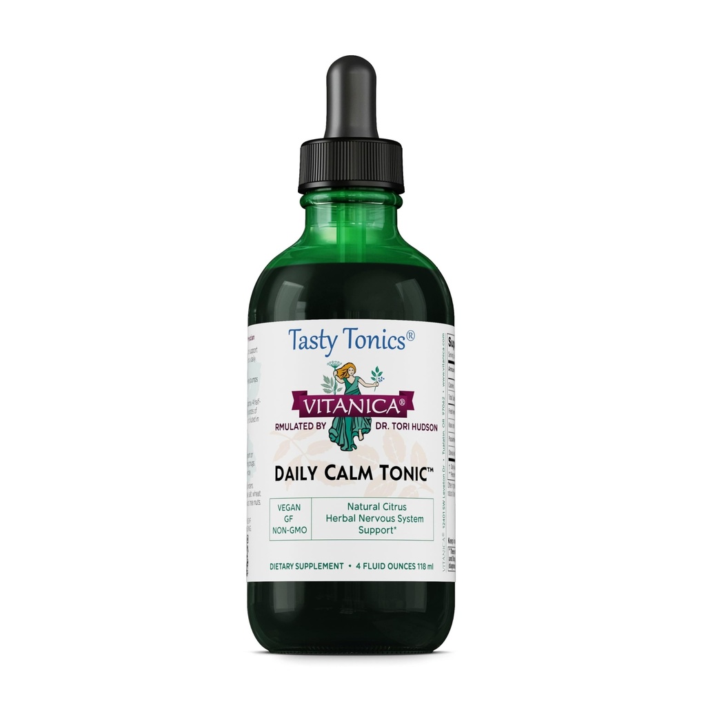 Vitanica Daily Calm Tonic, přírodní tekutý stres Relief dodatek, Dr. Replicated, Organic Lemon Balm, Kava Kava a Vášeň květina, pro ženy, muže a dospělé, Vegan, 4 Ounce (Denní klid Tonic)