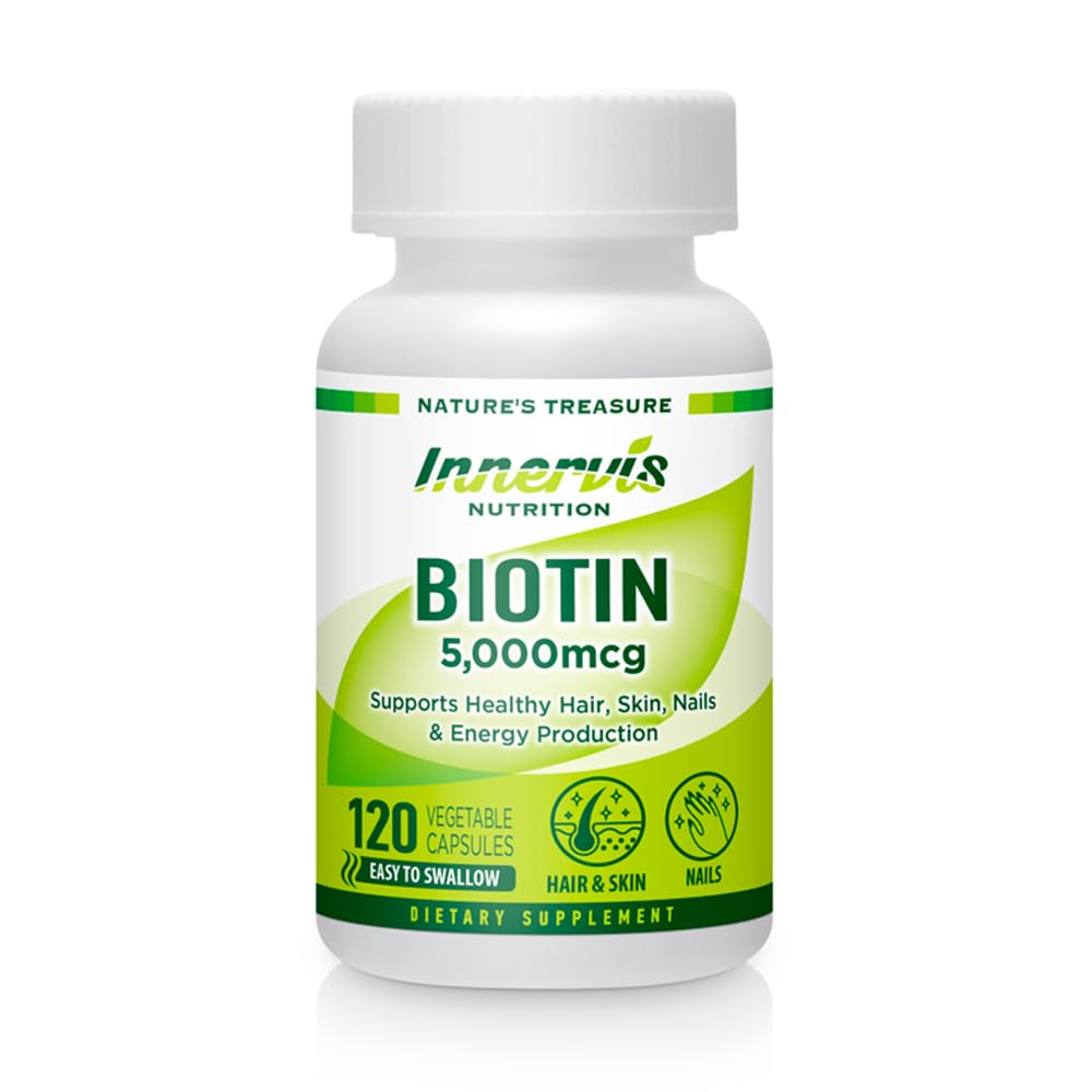 High potency Biotin 5000mcg - Podporuje vlasy, kůže a nehty zdraví, 120 Veggie Kapsle
