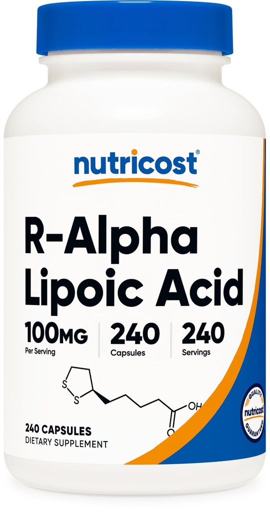 Nutricost R- Alpha Lipoic Acid 100mg, 240 Kapsle - Veggie Caps, Vegan, Non- GMO, gluten zdarma