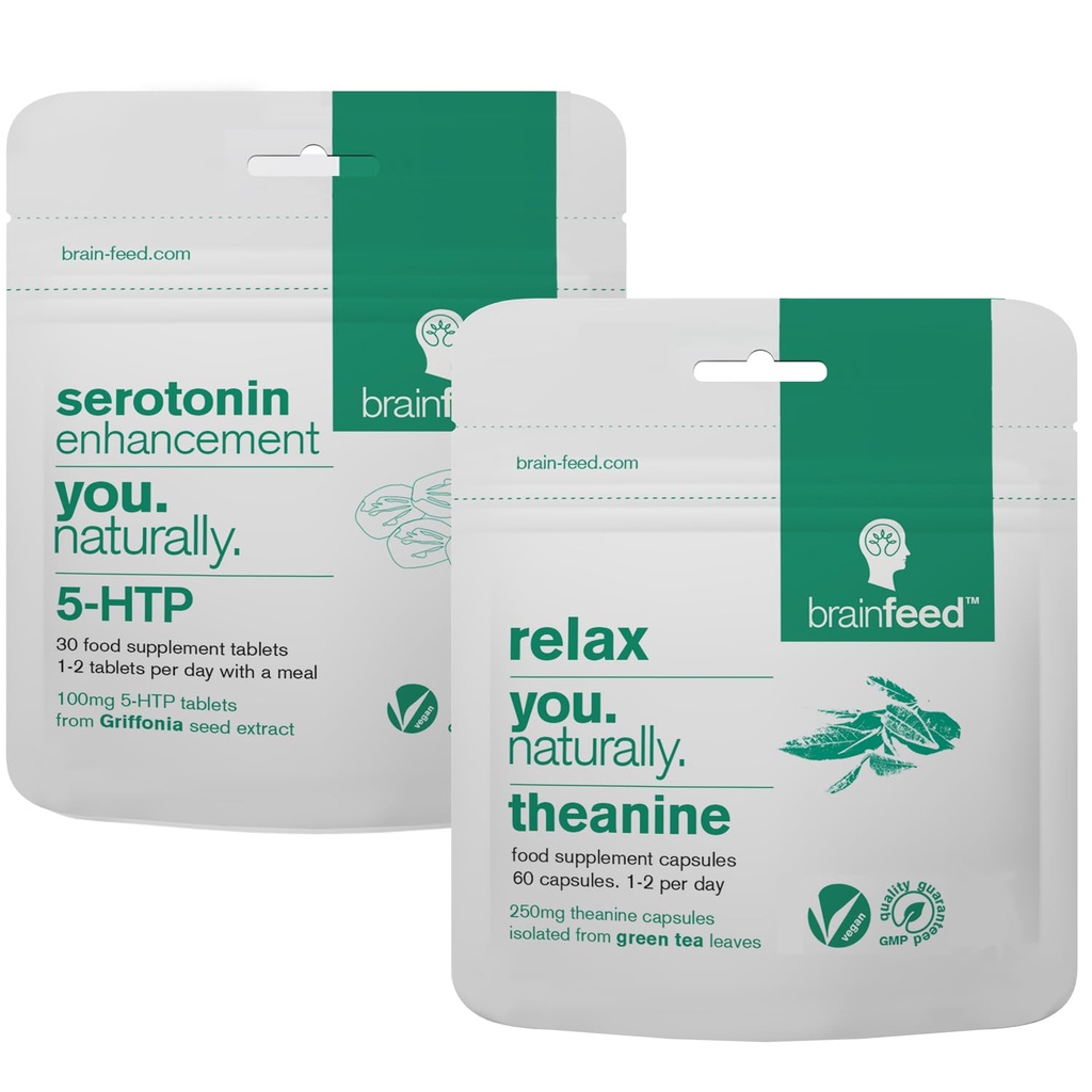 Serotonin Supplementary & Natural l theanine Capsules 124; Serotonin Mood Support & Stress Relief Supplementary 124; 5HTP 100mg + 250mg L theanine Capsules 124; 2 Měsíční dodávky 124; Vegan