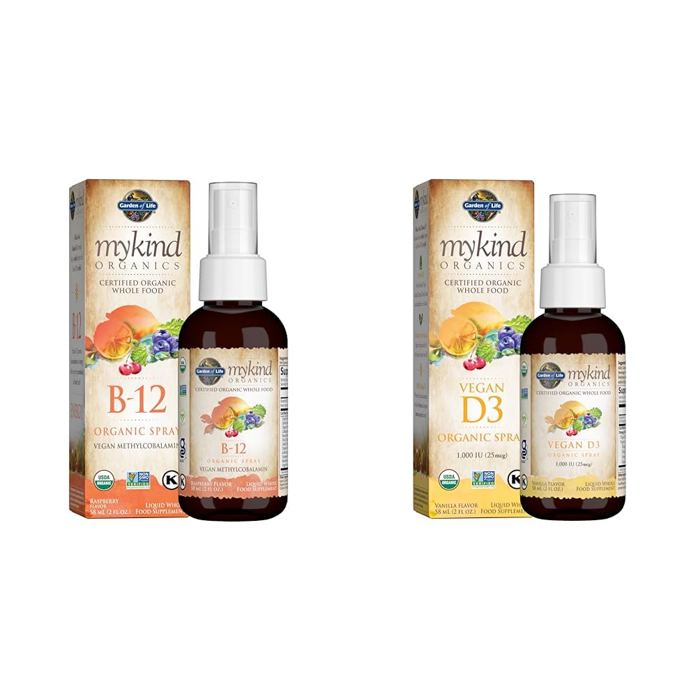 Zahrada života Organics B12 Vitamin - Celé jídlo B-12 pro metabolismus a energii a vitamín D3 Liquid 1000 IU per Spray