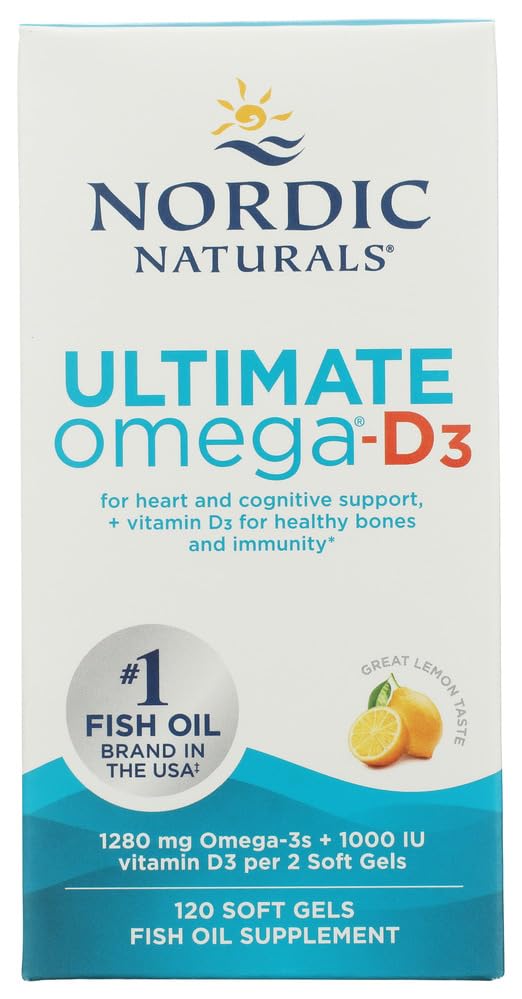 Nordic Naturals Ultimate Omega- D3, Lemon Flavor - 120 Soft Gels - 1280 mg Omega33 + 1000 IU vitaminu D3 - EPA & DHA - Promotes Brain, Heart, & Imunitary Health - 60 Servings