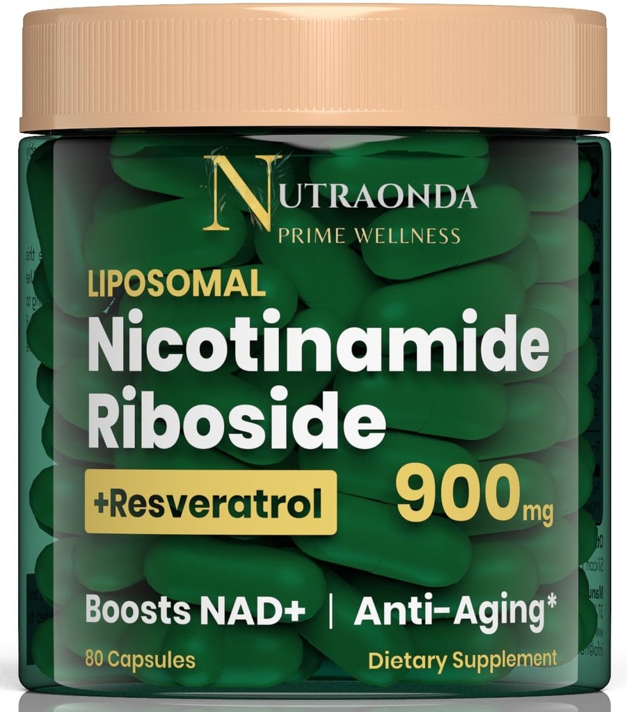 Lipozomální nikotinamid Ribosidum 900mg Resveratrol & Quercetin - NAD dodatek Plus pro antistárnutí, buněčnou energii a zlepšení zdraví - 80 Kapsle