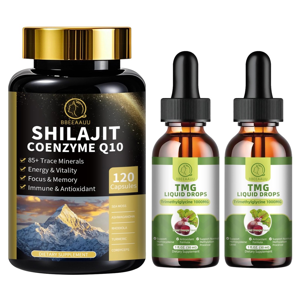TMG (Trimethylglycin) Doplněk tekuté kapky & Shilajit Kapsle s Moss Moss