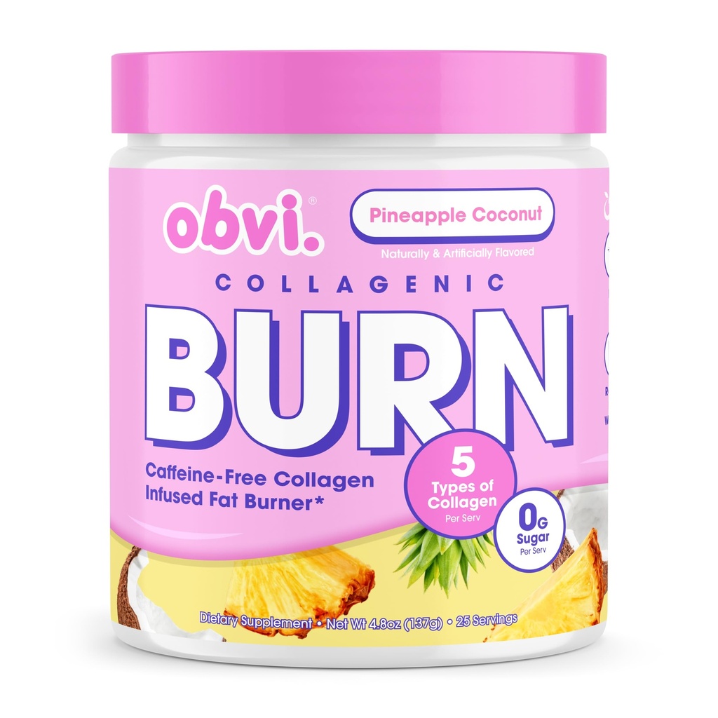 Obvi Collagenic Burn Powder 124; Multi- Collagen Peptide Směs s GBB, Ashwagandha & Green Coffee 124; Ananas Coconut, 25 Servings