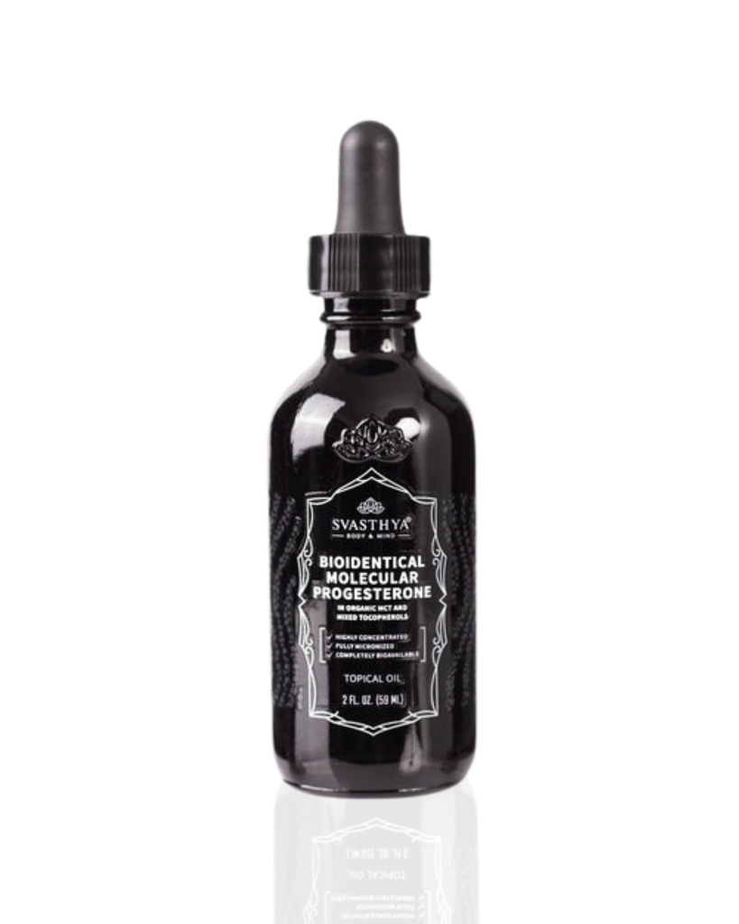 Svasthya Tělo & mysl Molekulární Progesteron Liquid - Hormonální Balancing Oil, Menopauza Relief, Všechny přírodní odvozené z mexické jam - 5,5% Progesteron pro ženy Vitamin E Oz - 2 Fl Oz
