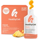 Healthycell Focus & Recall, Daily Liquid Brain Supplement for Focus & Memory - Nootropics Supplement for Concentration & Alerness with L- Theanine, Omega33 & Taurin - 30 Gelových balíčků