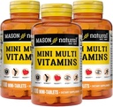 MASON NATURAL Mini Vitamíny, Vitamíny A, C, D3, E, B1, B2, B3, B6, B12, Folát a vápník pro celkové zdraví, 300 denní dodávka