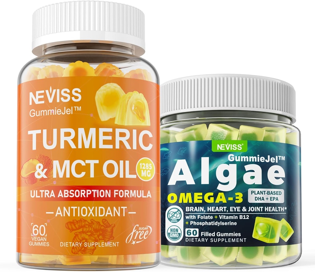 Cukr bez kurkumin 1000mg doplněk gumy s Vegan Omega 3 plněné gumy 1000mg