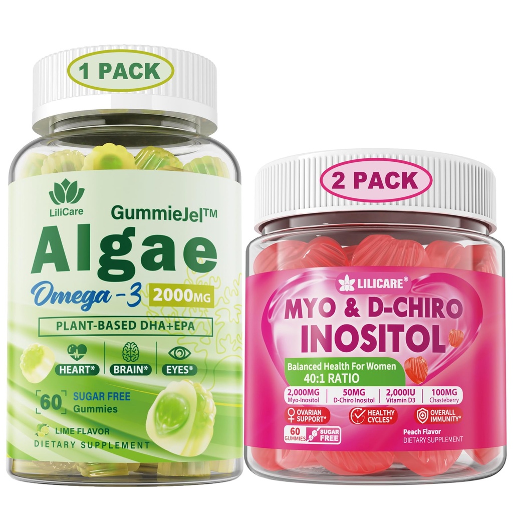 LILICARE Bundle: Vegan Omega 3 dodatek Gummies & Inositol Gummies Ideal 40: 1 Poměr Myo & D-Chiro Inositol