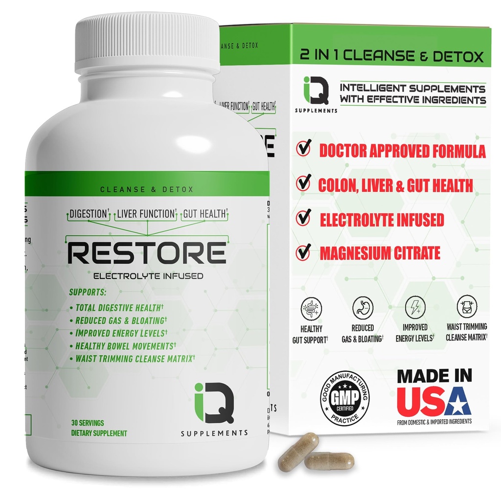 Obnovit 2 V 1 Colon Cleanse & Detox w / Psylium - Podporuje Digestion, Defloating & zácpa Relief pro ženy & Muži, Gut Detox Cleanse w / Magnesium C124; Electrolyte Infused Colon Cleanser & Detox
