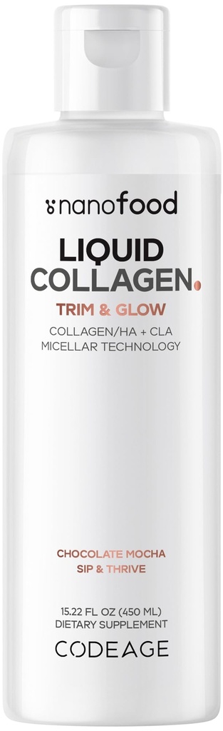 Codeage Tekutý kolagen dodatek Čokoláda Flavor, Krása Trim & Glow Liposomální kolagen Peptidy, CLA Konjugovaná kyselina linolová, Hyaluronová kyselina, vitamin E, Hydrolyzované, Non- GMO, 15.22 fl oz