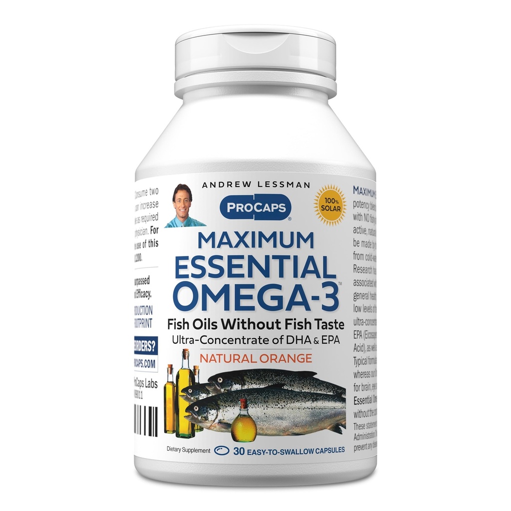 ANDREW LESSMAN Maximální esenciální Omega33 Orange - 30 Softgels - Ultra- Pure, High Potency Omega33 Oils. Vysoká DHA, žádná žaludeční nevolnost, žádné kontaminující látky, žádná rtuť. Small Snadné polykat ponožky
