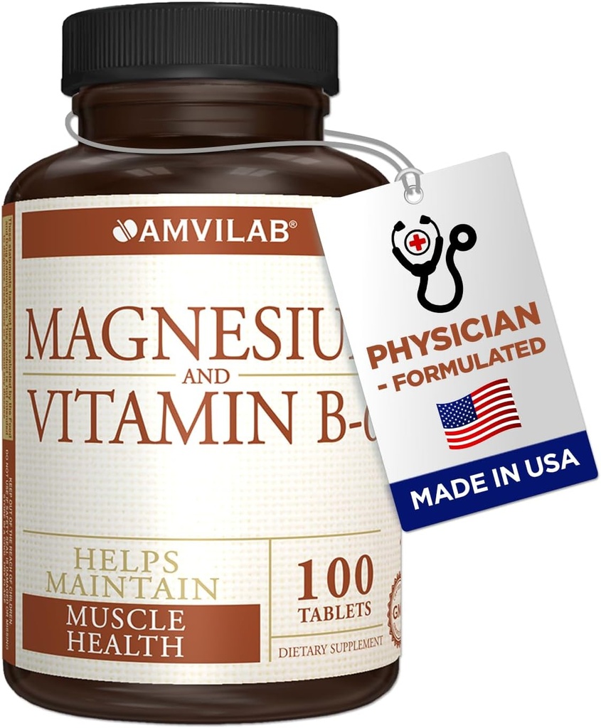 Hořčík a vitamin B6 - Pomáhá udržovat svalové zdraví - podporuje mozkové zdraví a nervové funkce - Pomáhá denní vitalitě a kvalitě spánku - Zotavení Boost - Dietní dodatek - 100 Tablety