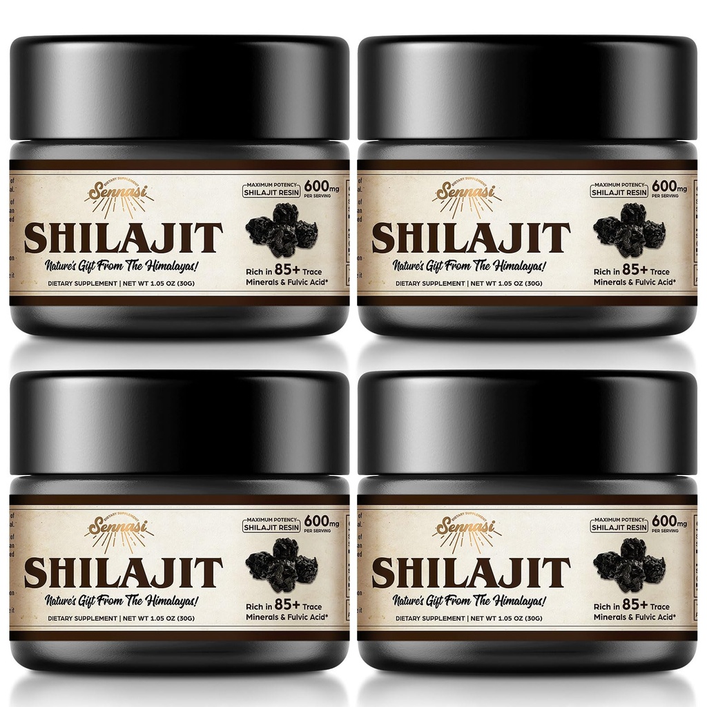 Shilajit Pure Himalayan Organic Shilajit Resin - 600mg Maximální potenciál přírodní organické Shilajit Resin s 85 + stopové minerály & Fulvic Acid for Energy, Imunitation Support, 30 Grams (4 balení)