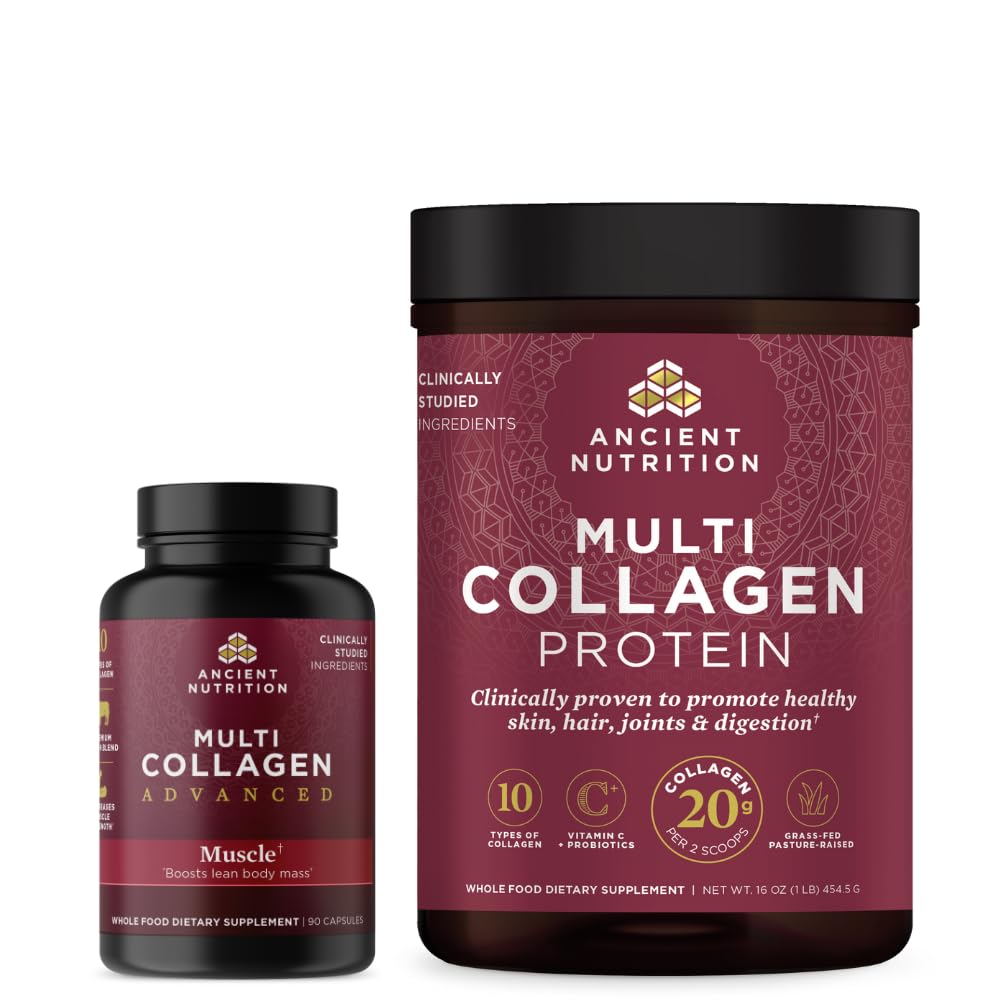 Starověké výživy Multi kolagen Advanced Kapsle, Svalová, 90 Počet + Multi kolagen protein prášek, bez příchutí, 45 Služební