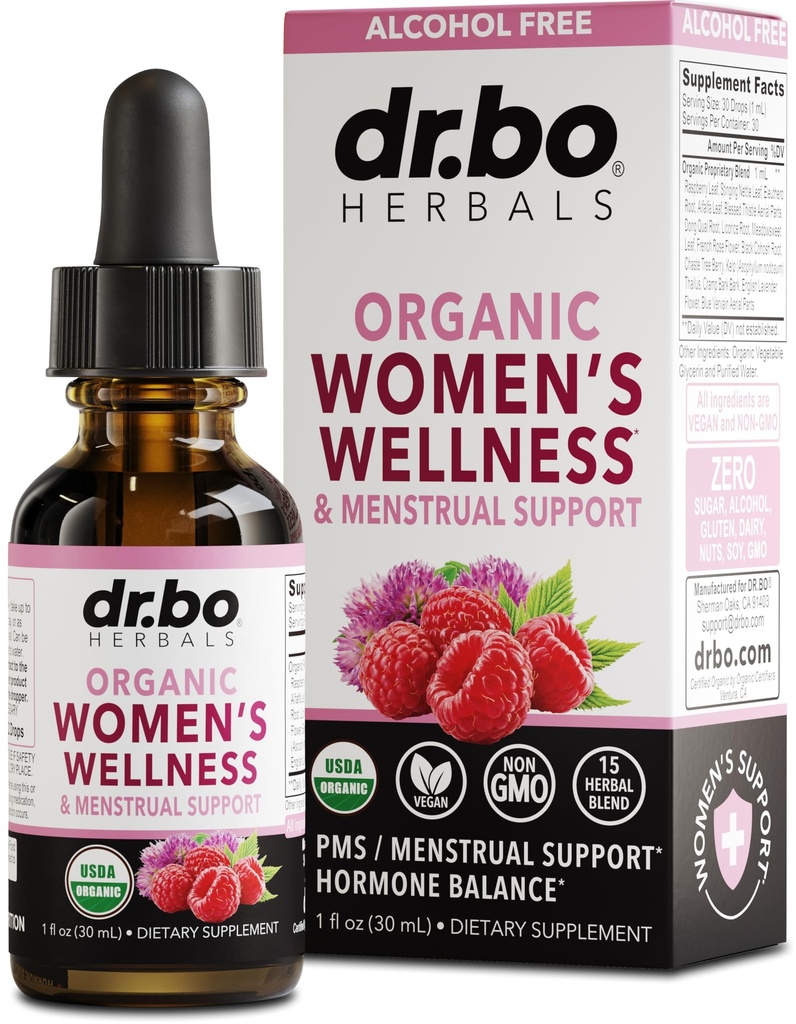 Hormon Balance pro ženy & PMS Relief - Dámské Wellness Organic Hormonální Balance Doplňky Liquid Kapky & Menstrual Strup Period Support - Raspberry Leaf, Chasteberry, Black Cohosh dodatek 1 Oz