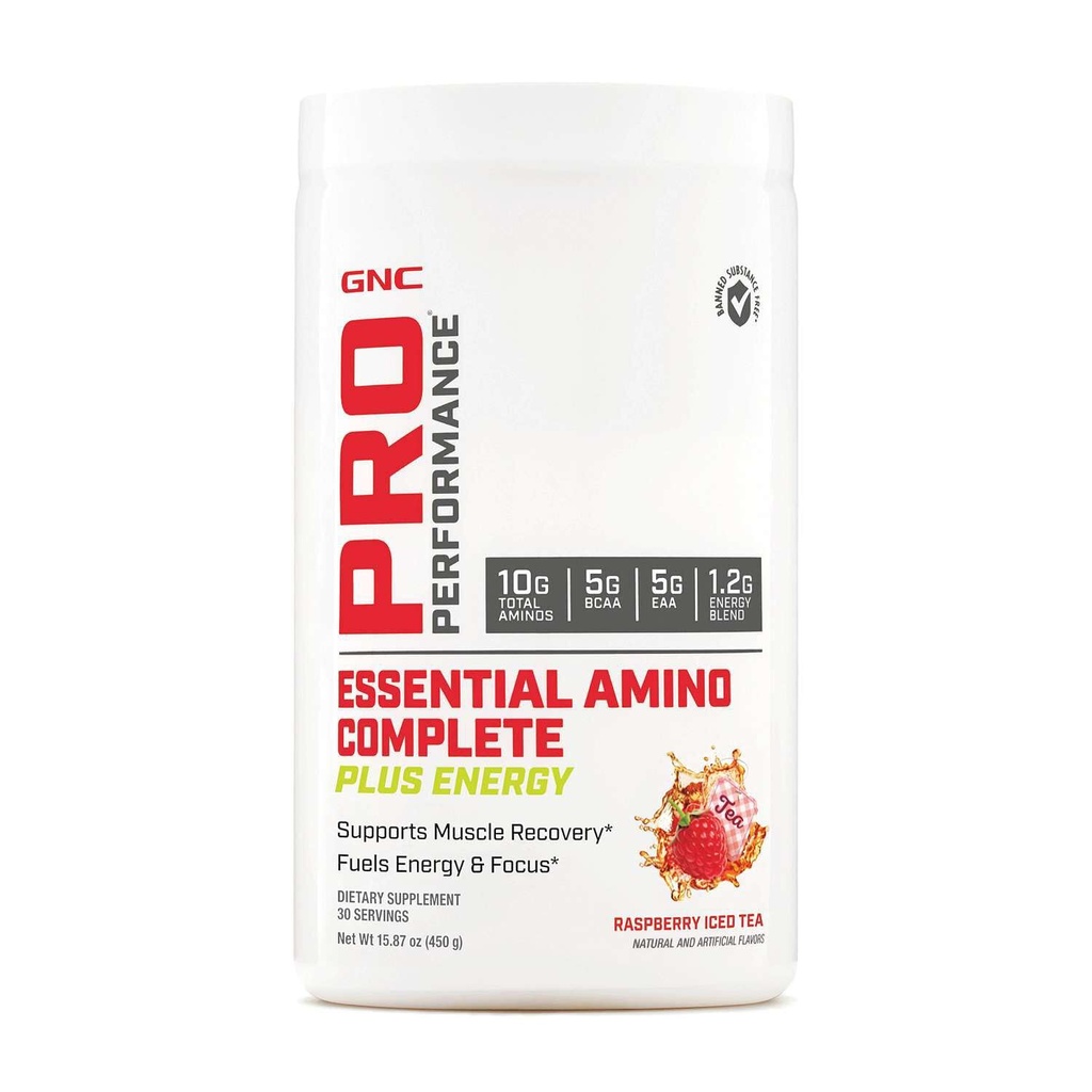 GNC Pro Performance Essential Amino Complete Plus Energy - Malina Ledový čaj 124; 5g BCAA, 5g EAA Plus Energy Blend a Electrolyte Complex 124; 30 Servings