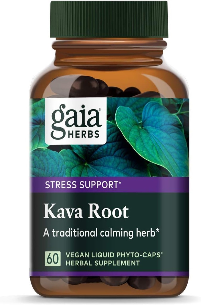 Gaia Herbs Kava Kava Root, Vegan Tekuté kapsle, 60 Počet - Podporuje emocionální rovnováhu, klid a relaxace, Garied Potency 75mg Aktivní Kavalactones