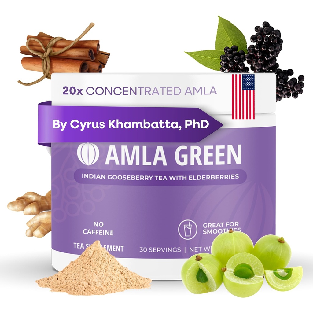 Amla Powder & Imunity Blend Superfood Dodatek s Elderberry, 20x Ultra Koncentrovaná Amla, Imunitní podpora, Vyrobeno se zázvorem, Skořice, Peppermint, Indian Gooseberry, Imunita, 30 Služebnictví