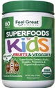 Feel Great USDA Organic Super Green Powder for Kids - Cocao Chocolate Cotto124; Ovoce a Veggie dodatek Cotto124; Superfood Powder with Probiotics & Digestive Enzymes for Digestive Health Cotto124; 60 Days Supply