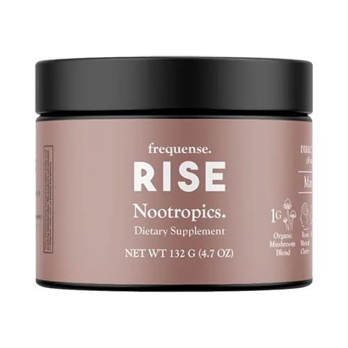 FREQUENSE - Rise Nootropic Tub - Mango Lemonade Flavor - Podporuje výkon mozku & Clarity - s houbami, B Vitamíny & Zelená káva - 132g