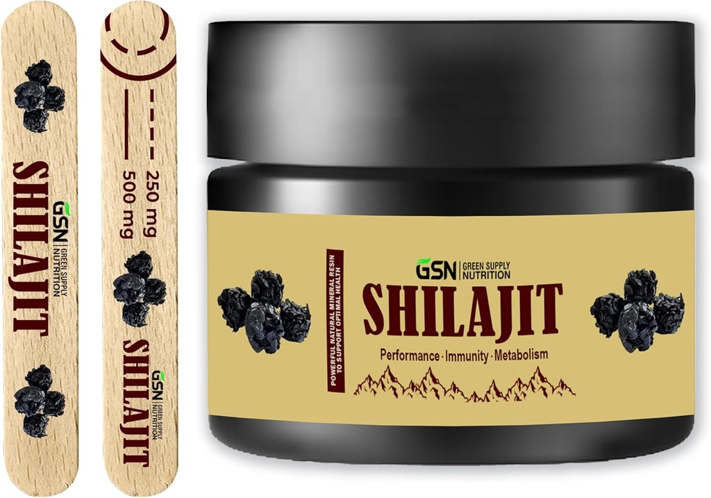 Green Supply Organic Shilajit Resin 30g: Čistá himalájská směs s 85 + stopovými minerály & Fulvic Acid - 600mg Maximální potenciál pro energetickou podporu a imunitní podporu, 50 Služeb