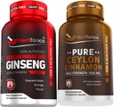 Korejský červený panax Ginseng 1500mg - Vysoký potenciál ženšen pro energii, výkon a imunitní podporu pro muže a ženy - Čisté Cejlonské skořicové kapsle pro zlepšení well- Being - 1500mg na servírování