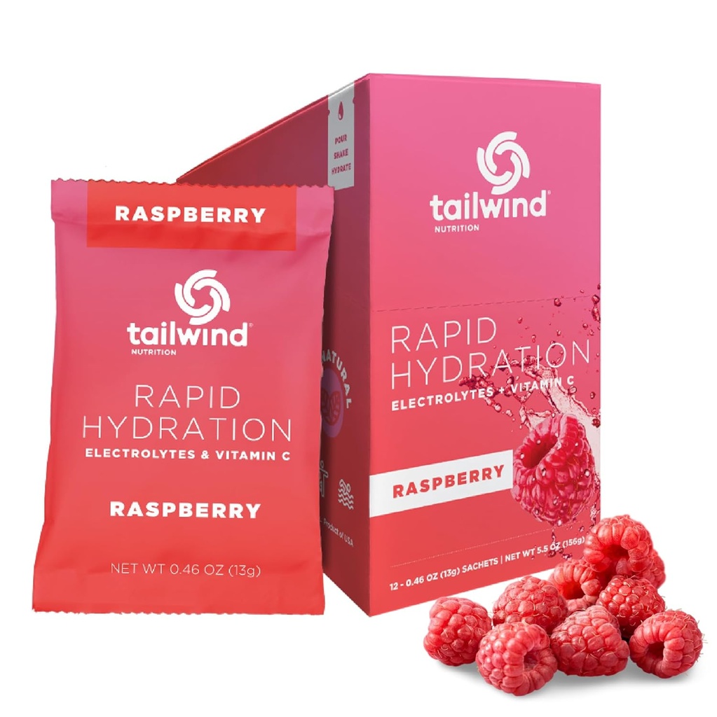 Tailwind Nutrition Rapid Hydration, Electrolyte & Hydration Powder, Vitamin C & Sea Salt Cvičení Mix, Malina, Balení 12 hůlek