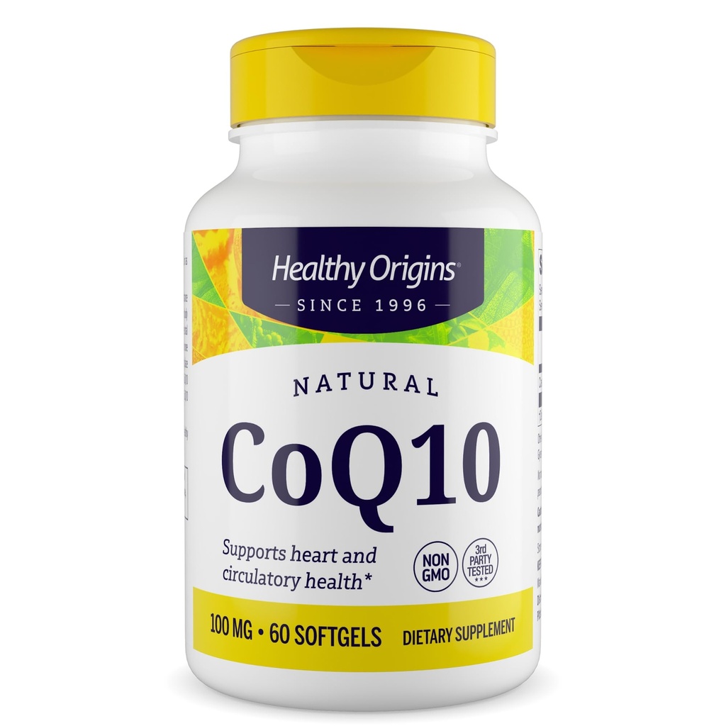 Zdravý původ ® CoQ10 100 mg - Natural Trans- Isomer Ubiquinone - kvašený fermentovaný, podporuje srdeční zdraví a buněčnou energii - Non- GMO 60 Softgels