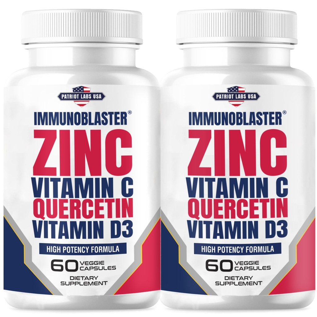 (2 Pack) ImmunoBlaster Zinek Quercetin 500 mg s vitaminem D a C Antioxidant imunitní podpora vysoká potence Quercetin Zinek dodatek pro muže a ženy - gluten, Soy, & Dairy Free - 120 Počet (Twin Pack)