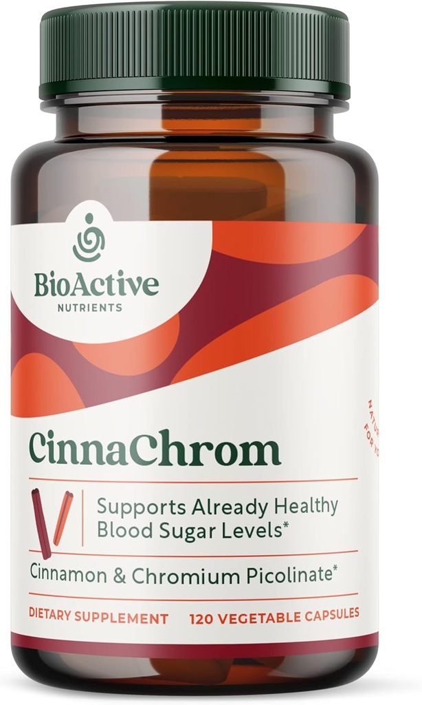 BioActive Nutrients CinnaChrom Dietní dodatek - Pikolinát chromový, Skořice Kapsle - Přírodní přísady pro celkové zdraví - Rostlinný dodatek, Bezlepkové, 120 Kapsle