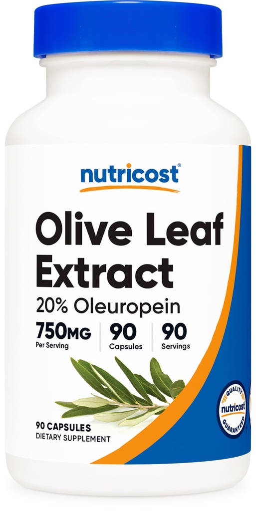 Nutricost Olive Leaf Extract (20% Oleuropein) 750 MG, 90 Kapsle - Non- GMO, gluten zdarma