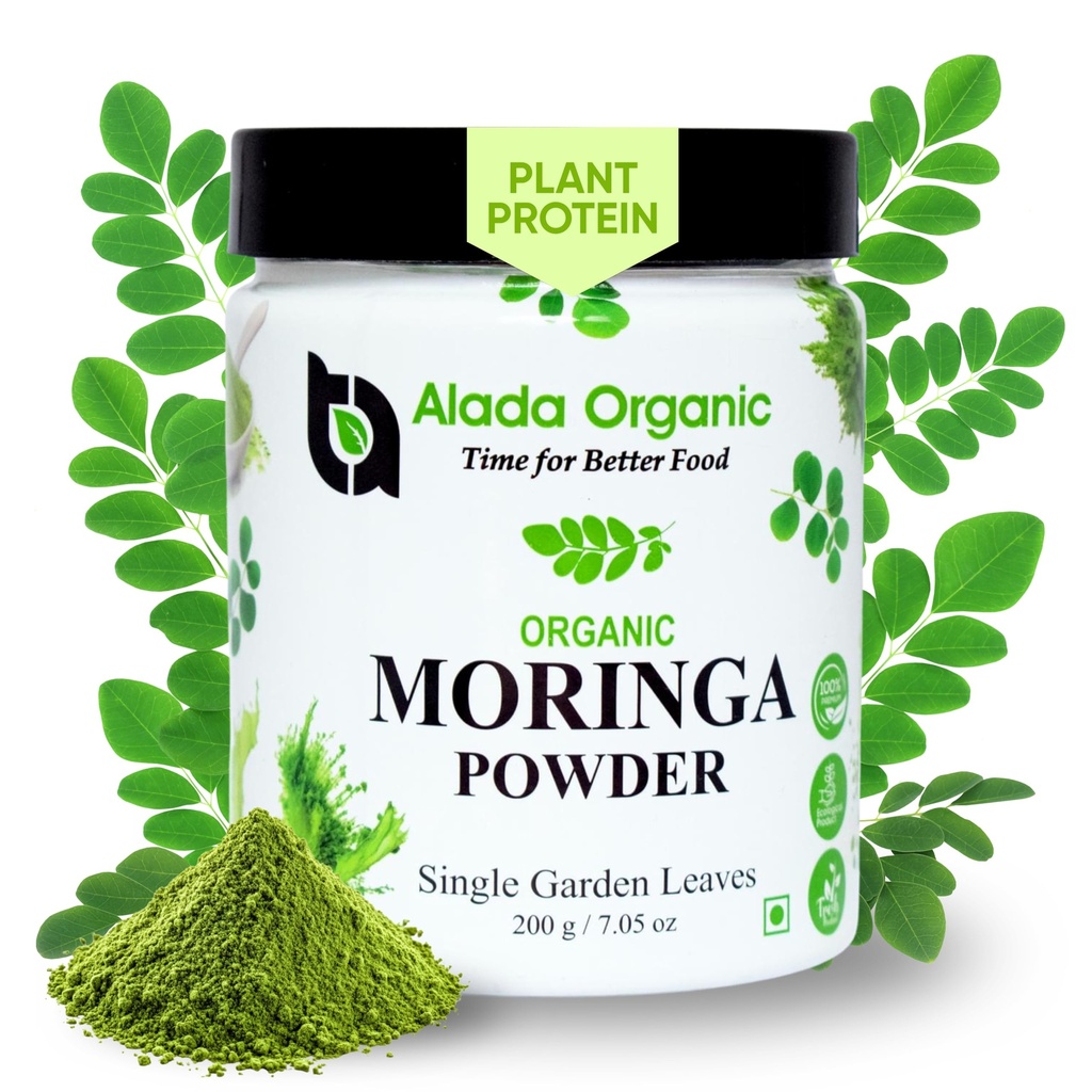 Moringa Powder Organic Certified Moringa Leaf Powder, Moringa Oleifera - Bohaté na antioxidanty a imunitní vitamín, Superfoods for Moringa Tea, Moringa Drink, India Grown, Vegan -7.05 OZ