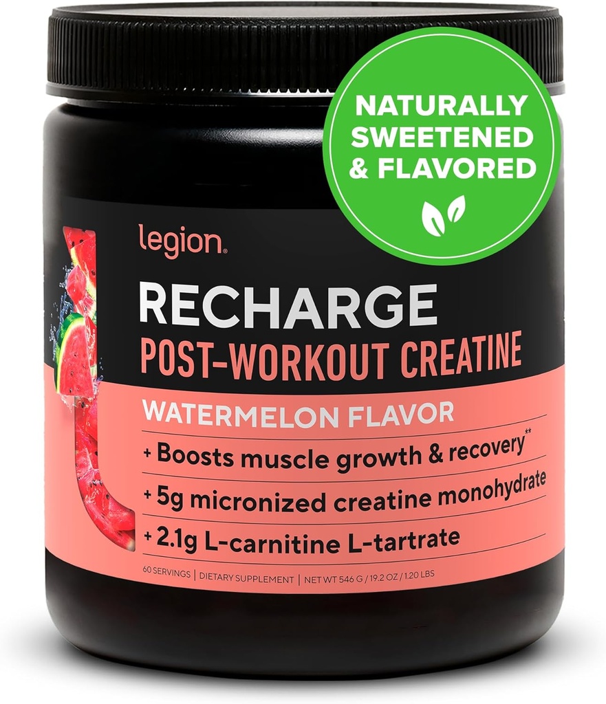 LEGION Athletics Recharge Post Workout Dodatek - Všechny přírodní Muscle Builder & Recovery drink s Creatine Monohydrát. Přirozeně slazené a ochucené, bezpečné a zdravé (Meloun, 60 Služeb)