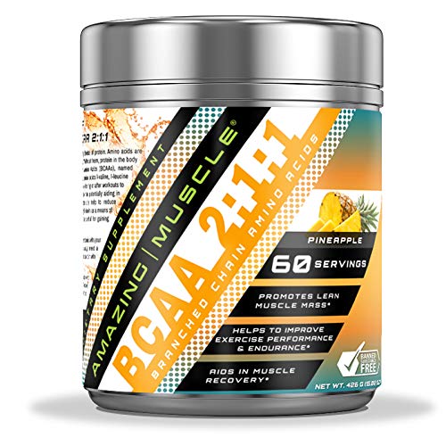 Amazing Muscle BCAA 2: 1: 1 Branched Chain Amino Acids Dodatek 124; 6000 Mg Per Serving CLANE124; Ananas Flavor CLANE124; 60 Servings