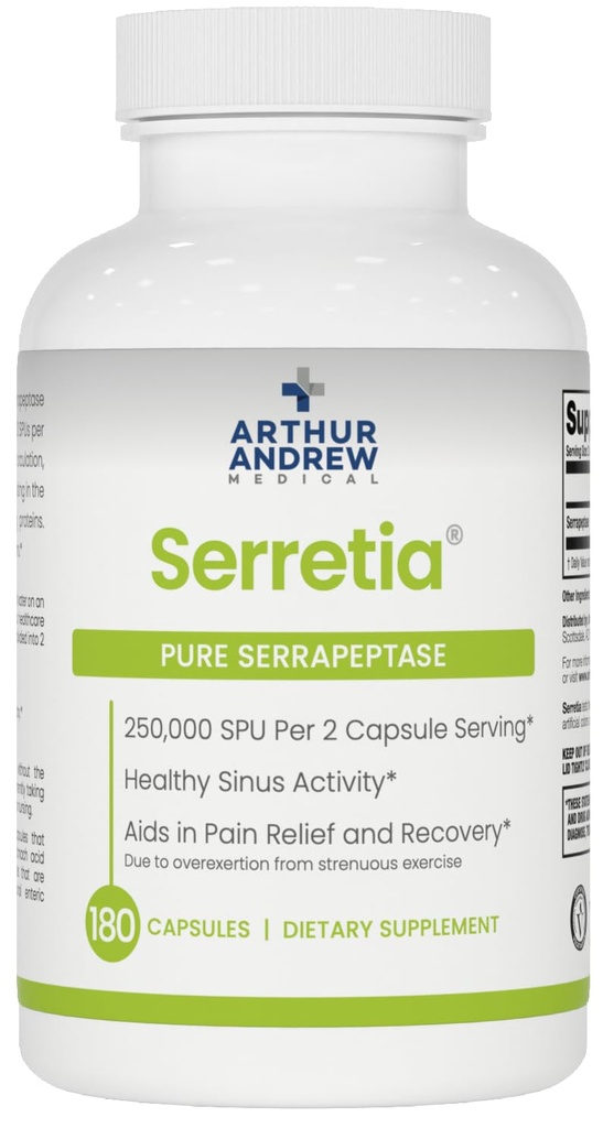 Arthur Andrew Medical, Serretia, Serapeptáza Formule pro svalovou a sinusovou podporu, 180 Kapsle
