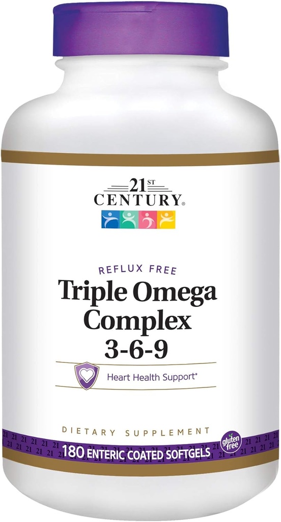 21. Století Dietní dodatek Triple Omega Complex 3-6-9 Enteric Coated Softgels, 180-Count Bottles (Balení po 2)